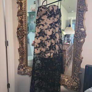 vintage black and gold lace maxi dress